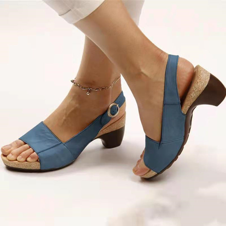 Sandales à Talon Épais Peep Toe